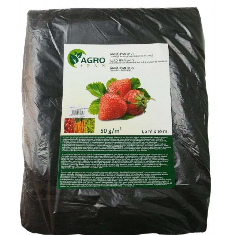 Juoda agroplėvelė, stabilizuota, mulčiuojanti 50 g/m2 | plotis 1,6 m, ilgis 10 m